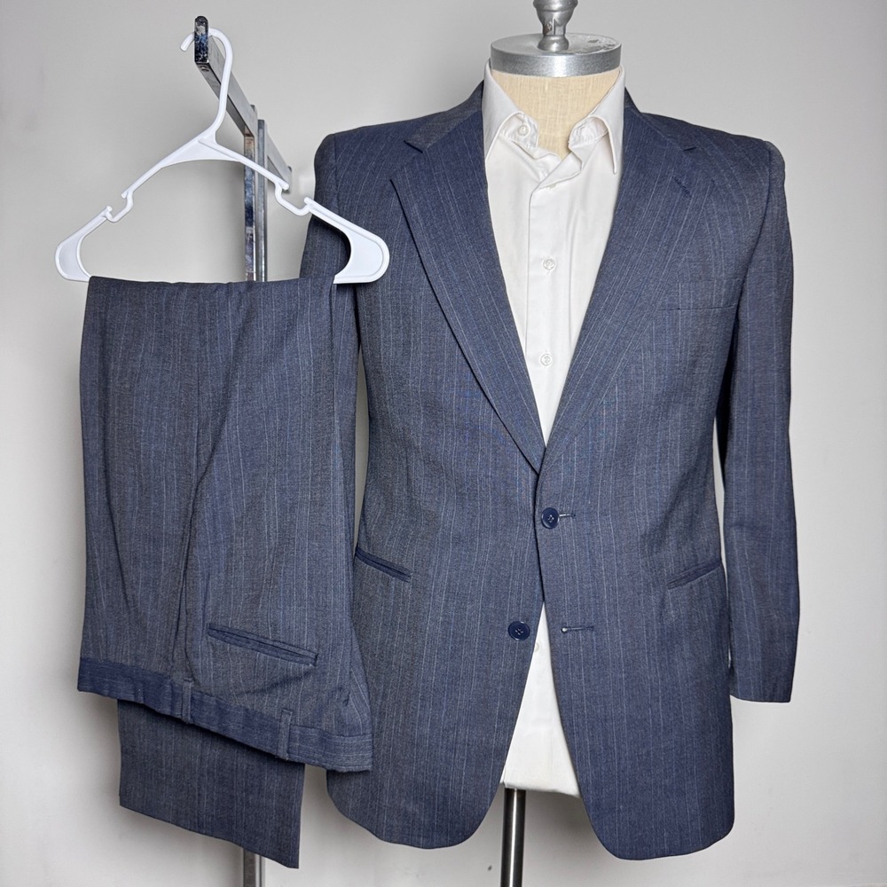 Kuppenheimer Suit Mens 40R 34W Blue Pinstripe Vintage Two Button Wool Blend